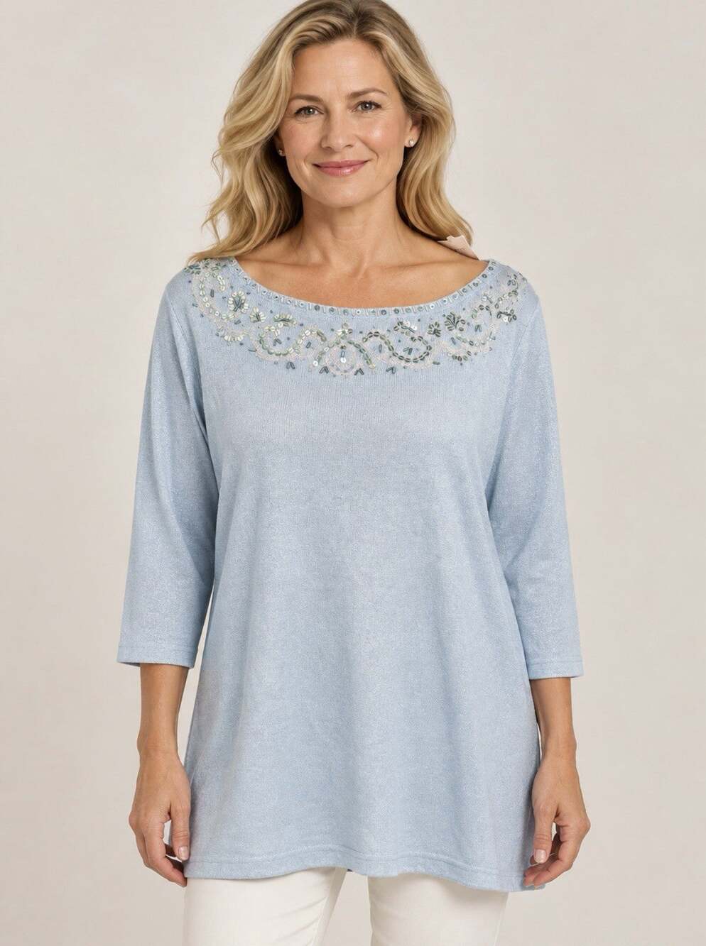NWT Dress Barn Beaded Embellished Top Blue Plus Size 18/20 Western